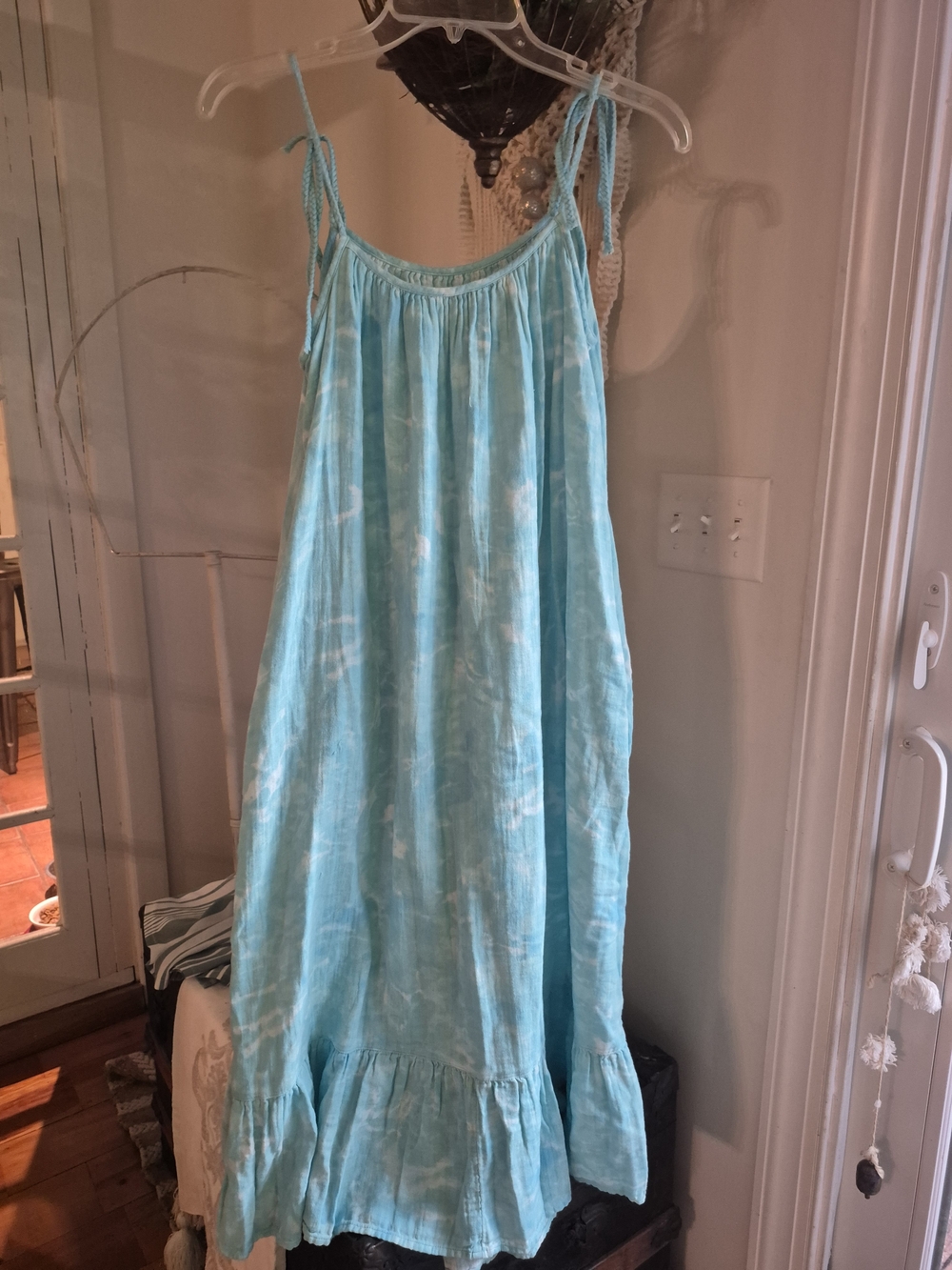 Time and Tru Aqua Tie-Dye Maxi Slip Dress